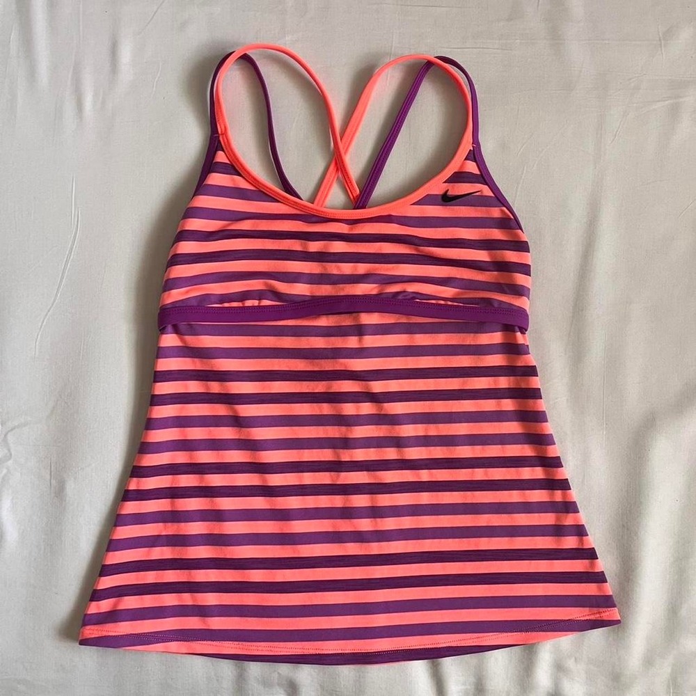 Y2k Nike Striped Workout Top Womens Sz S Crossover Pink/Purple pilates running - Picture 1 of 6
